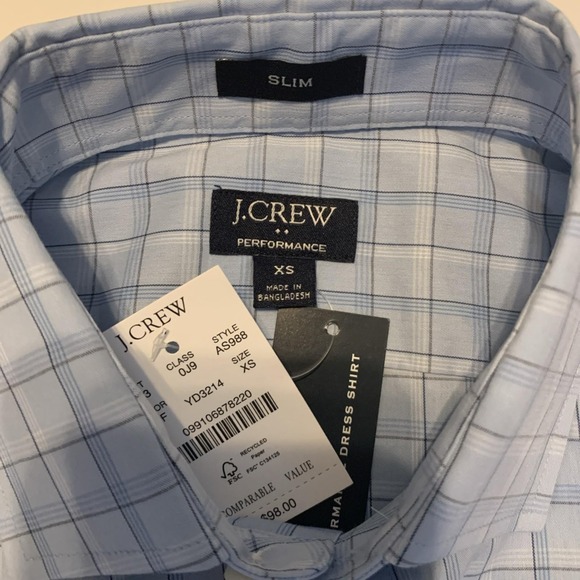 J Crew Performance Shirt Men XS Blue Plaid Slim Fit Button Down Preppy Shirt $98 - Picture 3 of 9